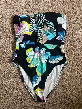 Trina Turk Black Floral Strapless One-Piece Swimsuit